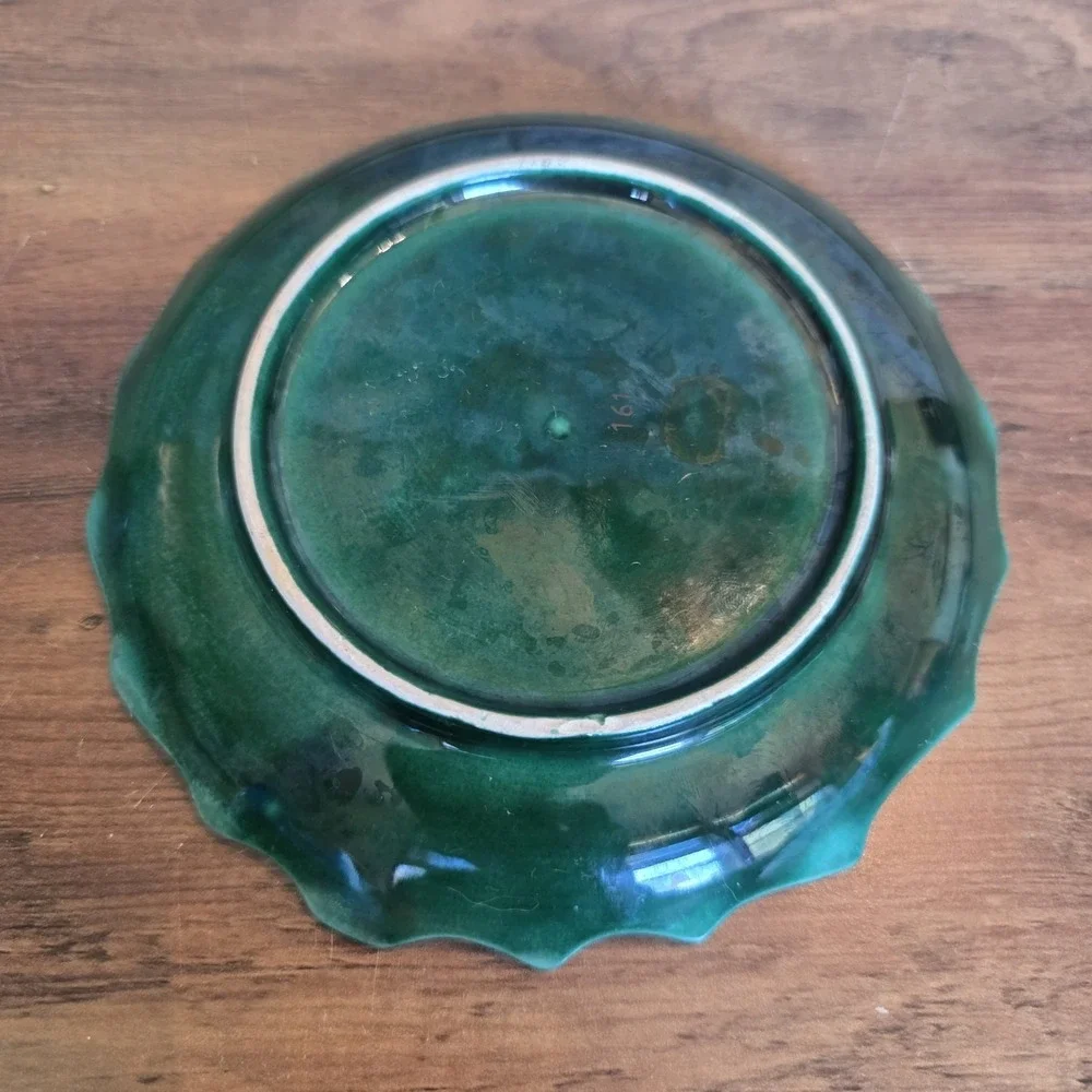 Vintage Lefton Green Holly Berry Compote Candy Dish Plate Serving Christmas 6